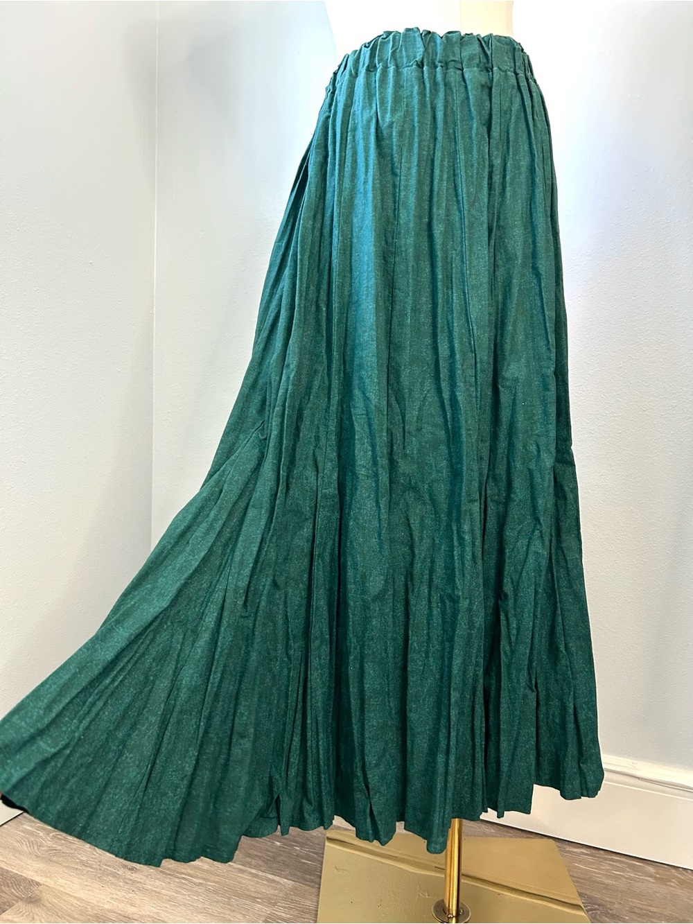 Western Bohemian Forest Green Midi Broomstick Skirt Womens S / M